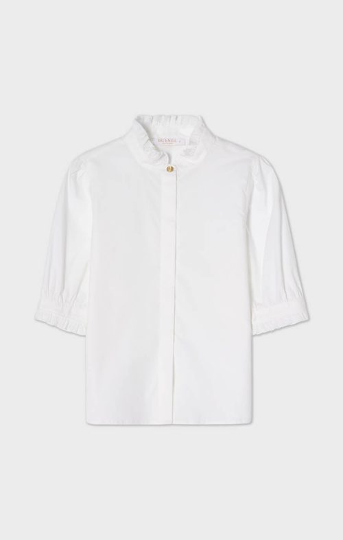 Hvit bomull/poplin stretch bluse med puff og volangdetaljer Busnel ...