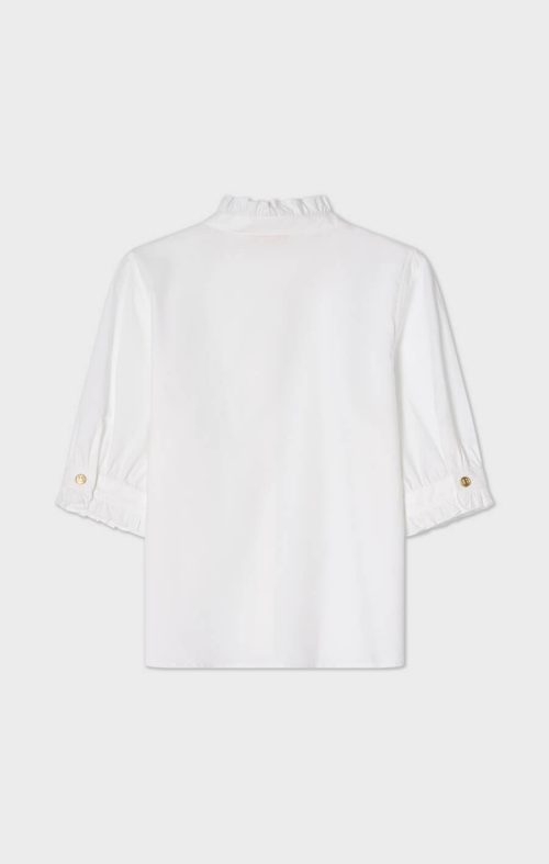 Hvit bomull/poplin stretch bluse med puff og volangdetaljer Busnel ...